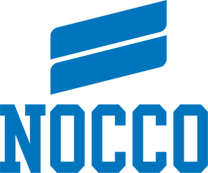 Nocco Logo: Blaue Schrift auf hellem Hintergrund. Unterhalb des Logos steht "NOCCO"