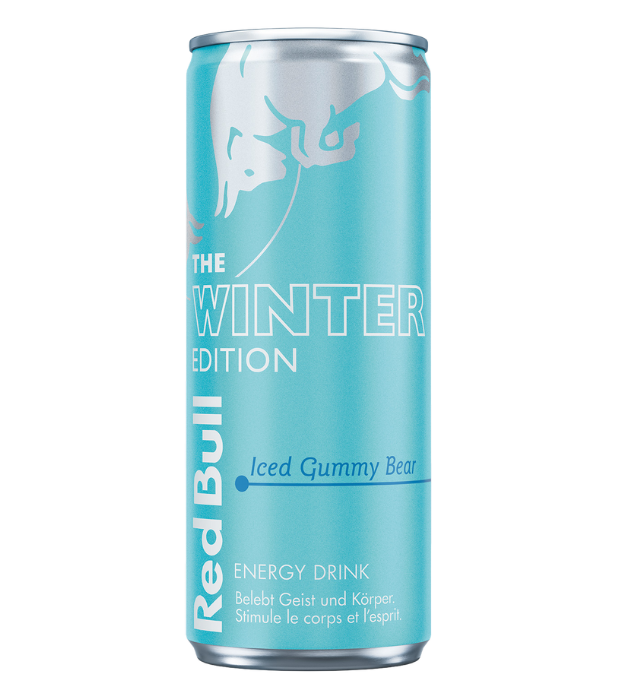 Red Bull Winter Edition Energy Drink - Iced Gummy Bear Geschmacksrichtung, türkisfarbene Dose, limitierte Winter-Edition